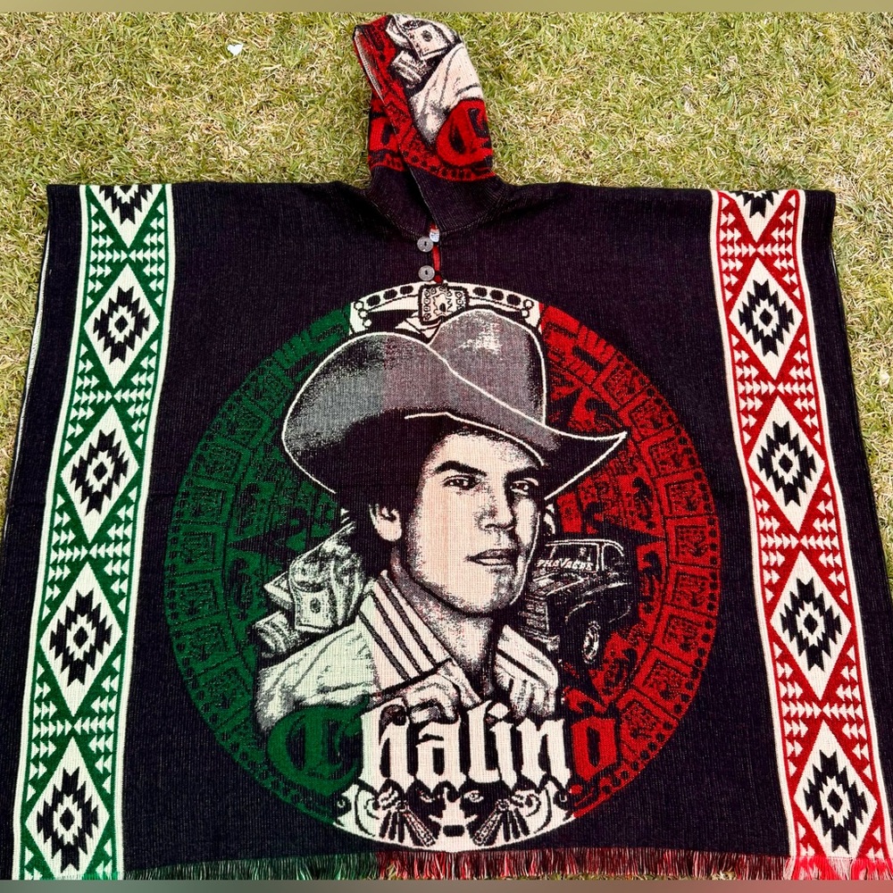 Chalino inspired adult size poncho, one size, unisex, hooded, made in Ecuador